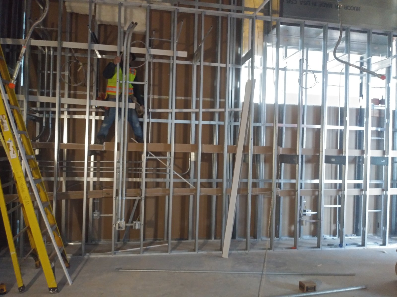 Metal stud framing installed for commercial interior wall construction